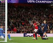 Arsenal midfielder Bukayo Saka scored his teams third goal against Lille in the Champions League at Londons Emirates Stadium on October 13, 2026. -  Adrian Dennis, AFP