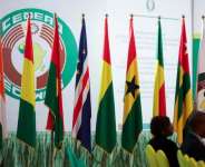 The flags of the countries of ECOWAS. Source: Kola Sulaimon/AFP via Getty Images
