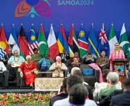 His Majesty King Charles III, the Head of the Commonwealth, The Prime Minister of Samoa, the Hon Fiam Naomi Mataafa, Commonwealth Secretary-General Patricia Scotland KC, outgoing Chair-In-Office, Rwandan President Paul Kagame and heads of government at the opening ceremony of CHOGM Samoa 2024
