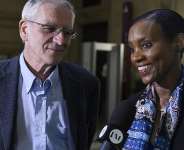 Dafroza Gauthier and her husband Alain at the Palais de Justice courthouse in Paris, 10 May 2026. The pair founded a collective dedicated to bringing Rwandans in France to justice for their suspected involvement in the 1994 genocide. -  AFP - DOMINIQUE FAGET