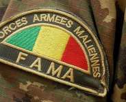The insignia of a member of the Malian Army (FAMA) in Anderamboukane, in the Mnaka region. - AFP - AGNES COUDURIER
