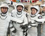 From left to right: Russias Andrey Fedyaev, NASA astronauts Jack Hathaway and Jessica Meir, and European Space Agency astronaut Sophie Adenot pictured as they prepare to depart the International Space Station. - Anil Menon, NASA via AP