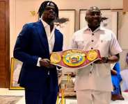Freezy Macbones presents WBO Africa title to Bawumia on 63rd birthday