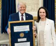 Maria Corina Machado and Donald Trump with Nobel Prize Award