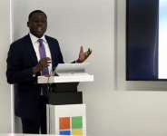 Antonio Dixon giving a speech at Microsoft