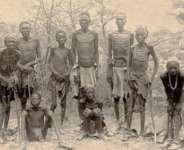 Surviving Herero returning from Omaheke Desert where they had been driven by German troops after the Battle at Waterberg; two women in front were unable to stand.