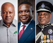 L to R, President John Mahama; Minister of Communications, Digitalisation and Innovations Sam Nartey George; Inspector General of Police Christian Tetteh Yohuno