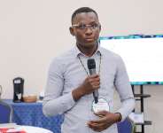 Dr Jonas Bayuo speaking at a Biobased Innovation and Entrepreneurship Bootcamp at icipe‘s Duduville campus in Nairobi. Photo/Janet Otieno