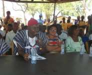 The Paramount Chief of Katiu , Pe Ayikode Zangbeo Atoge IV ,one of the chiefs addressing the durbar at the Katiu community