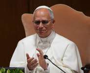 Pope Leo XIV at the presentation of his first encyclical, Magnifica humanitas: On Safeguarding the Human Person in the Time of Artificial Intelligence, at the Vatican, 25 May 2026. - Alessandra Tarantino/AP