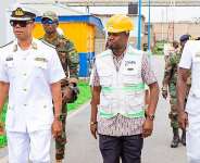 NPA CEO Edudzi Tameklo (middle) visits Eastern Naval Command (ENC) in Tema
