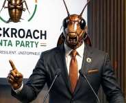 An AI-generated illustration shows the parody Cockroach Janta Party’s logo. -  AI-generated image/ Cockroach Janta Party