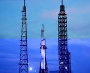 FILE - A Blue Origin New Glenn rocket stands ready for launch at the Cape Canaveral Space Force station in Cape Canaveral, Fla., on April 18, 2026. - John Raoux, AP