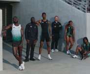 OAC Sprint (from left: Benjamin Azamati, Coach John Bolton, Johnny Brackins, Coach Harrison Smith, Samirah Moody, Max Thomas)