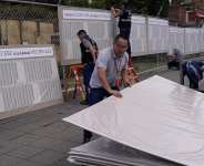 Workers set up a voting center in preparation for Sundays presidential election in Bogota, Colombia, Saturday, May 30, 2026. - Matias Delacroix, AP