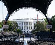 A massive lighting structure known as The Claw was built over the fighting ring on the White House South Lawn. -  Saul Loeb, AFP