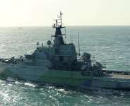 The British Royal Navys HMS Mersey tracks the Russian Navys Admiral Grigorovich frigate and Krasnodar submarine at an unknown location, in this undated handout image. -  UK MOD, Royal Navy handout via Reuters