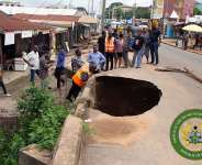 The caved portion of the HTU road