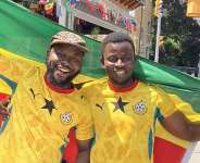 Dennis Amoabeng and Desmond Safo (right) travelled from Montreal to see Ghana play against Panama. - Paul Myers/RFI