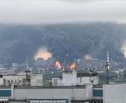 Thick plumes of smoke with flames rise from an oil refinery in Moscow, Russia, June 18, 2026 in this screengrab taken from a social media video. -  Social media via Reuters