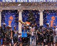 Players celebrate during the New York Knicks NBA championship parade Thursday, June 18, 2026, in New York. -  Yuki Iwamura, AP
