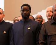 Sao Tom and Prncipe President Carlos Manuel Vila Nova, Senegals President Bassirou Diomaye Faye and Ghanas President John Dramani Mahama attend the slavery reparations summit in Accra, 18 June. - REUTERS - Francis Kokoroko