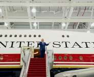 US President Donald Trump gestures as he tours the VC-25B aircraft gifted by Qatar that will be used as Air Force One, at Joint Base Andrews, Maryland, US, June 19, 2026. -  Elizabeth Frantz, Reuters