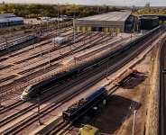 An aerial photograph shows the Temple Mills International train depot in east London, on October 27, 2025. -  Yelim Lee, AFP