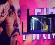 Colombias presidential candidate Abelardo de la Espriella is shown positioned behind bulletproof glass following the preliminary results of the presidential runoff election in Barranquilla, Colombia, June 21, 2026. -  Jaime Samdarriaga, AFP