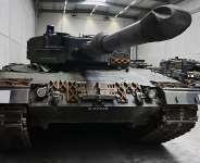 A view of a Leopard 2 tank at a production line in Unterluess, Germany, 12 February, 2024. - AP - Fabian Bimmer