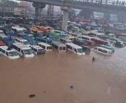 An aerial picture showing a portion of Kwame Nkrumah Circle in Accra, flooded during the June 29 prolonged rains