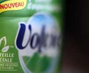 The logo on a plant-based plastic bottle of Volvic mineral water, after the Danone-owned brand was found guilty of misleading commercial practices over environmental claims on its packaging. - AFP - THOMAS COEX