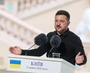 Ukraines President Volodymyr Zelensky speaks to journalists during a joint press conference with NATO Secretary General Mark Rutte in Kyiv, on June 3, 2026. -  Evgeniy Maloletk, AP