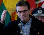 Bolivian President Rodrigo Paz speaks during the swearing-in of Defence Minister Ernesto Justiniano, in La Paz, Bolivia, 3 June 2026. - Juan Karita, AP