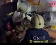 Fire Service rescues trapped victim after STC Bus, Taxi collision at Konongo