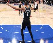 Victor Wembanyama scored 32 points as his San Antonio Spurs team beat the New York Knicks 115-111 to win Game 3 in the NBA Finals series. - Getty Images via AFP - NATHANIEL S. BUTLER