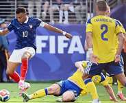 Kylian Mbappe scores Frances opener in their win over Sweden on Tuesday which took them into the World Cup last 16 -  Jewel SAMAD / AFP