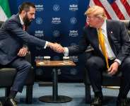 Donald Trump shakes hands with Ahmed al-Sharaa during a bilateral meeting alongside the NATO summit in Ankara, 8 July. - REUTERS - Jonathan Ernst