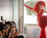 A model wears a creation by Imane Ayissi during Paris Couture Week on 6 July. - AFP - THOMAS SAMSON