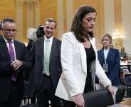 Cassidy Hutchinson, former aide to Trump White House chief of staff Mark Meadows, leaves after testifying as the House select committee investigating the Jan. 6 attack on the U.S. Capitol holds a hearing at the Capitol in Washington, Tuesday, June 28, 2022. (AP Photo/J. Scott Applewhite)(J. Scott Applewhite / ASSOCIATED PRESS)