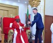 Dr. Cory Gundlach, Curator, African Art, Stanley Museum, Iowa, USA, Iowa, USA, returning a Benin artefact to Oba Ewuare II, on 15July 2024.