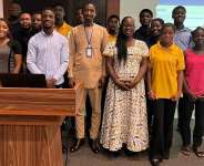 Augustina Dede Agor with UPSA Developers Hub members and Dr. Atia Alpha Alfa, co-chair of a Track 3 session on Technology and Digital Transformation for Sustainability, at ICBMED 2026.