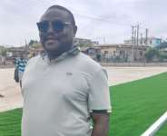 Dr. Minta Nyarku fulfills promise as turf for Obiara Ka Ho Soccer Centre arrives in Cape Coast North