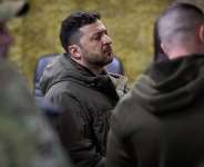 This handout photograph taken and released by the Ukrainian Presidential Press Service on March 6, 2026, shows Ukrainian President Volodymyr Zelensky visiting the main command post of the 100th Separate Mechanized Brigade, which is defending Kostyantynivka in Donetsk region. -  AFP, handout photo
