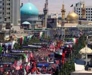 Mourners gather in the street ahead of the funeral of Irans slain supreme leader Ali Khamenei at the Shrine of Imam Reza in Mashhad on July 9, 2026. -  Atta Kenare, AFP