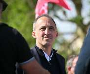 Place publiques centre-left party leader and Frances MEP Raphael Glucksmann marches as he takes part in a May Day (Labour Day) rally, marking International Workers Day, in Rouen on 1 May 2026. - AFP - LOU BENOIST