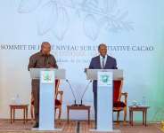 Ghanaian President John Dramani Mahama (left) and Ivorian President Alassane Quattara (right) speaking at the recent  bilateral summit. -  Presidency of Ghana