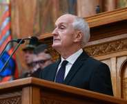 President-elect and former Supreme Court president Andras Baka delivers a speech after being elected President of the Republic during the extraordinary plenary session of the Hungarian Parliament in Budapest, Hungary, Tuesday, Aug. 11, 2026. - Szilard Koszticsak/MTI via AP - Szilard Koszticsak