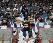 Afghan Foreign Minister Amir Khan Muttaqi, centre, sits as Taliban delegates from across the country gather for celebrations marking the fifth anniversary of the US withdrawal and the Talibans return to power. -  Siddiqullah Alizai, AP