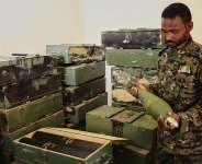 Sudanese army officers inspect a recently discovered weapons storage site belonging to the paramilitary Rapid Support Forces in Khartoum, 3 May, 2025. -  AP